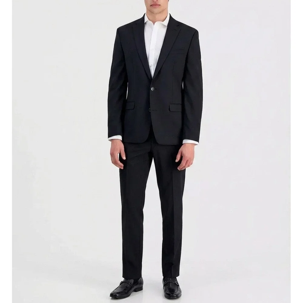 Bar III Mens Slim fit 2-pc Suit Jacket Blazer 38R Black Solid Pants 32W 32L